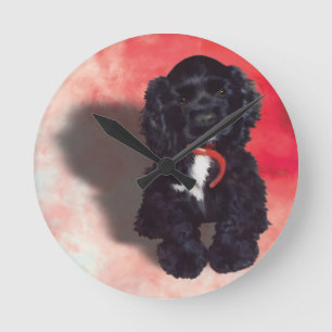 Black Cocker Spaniel Puppy - Abby Round Clock