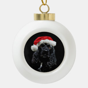 Black cocker spaniel Santa Ceramic Ball Christmas Ornament