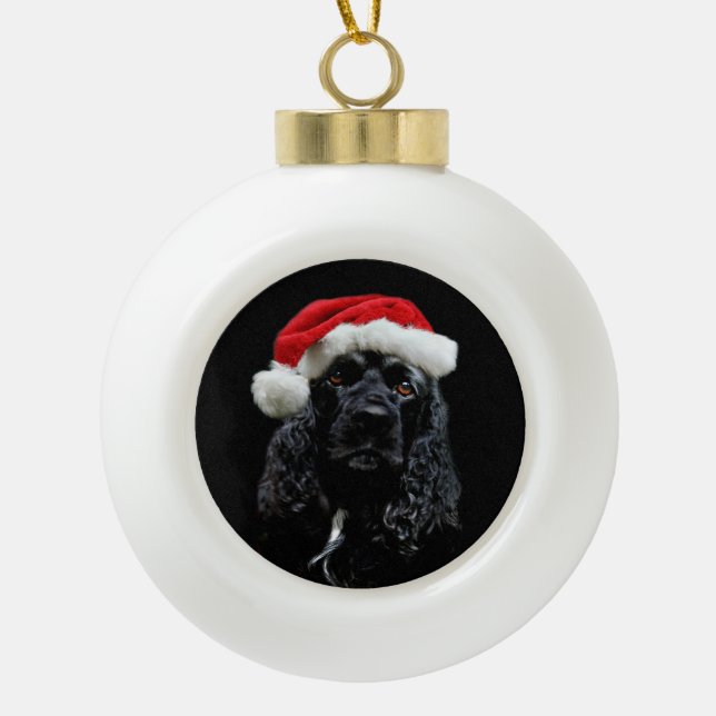 Black cocker spaniel Santa Ceramic Ball Christmas Ornament (Front)