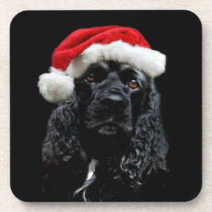 Black cocker spaniel Santa Coaster