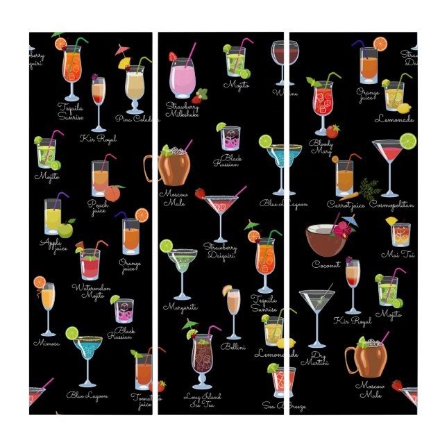 black cocktails alcohol mixed drinks triptych (Front)