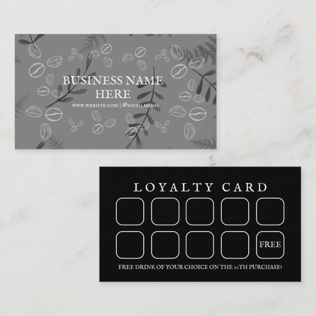 Black Coffee Beans Café Coffee Shop  Loyalty Card (Front/Back)