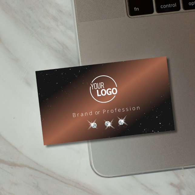 Black Coffee Brown Sparkling Diamonds Add Logo Business Card (Creator Uploaded)
