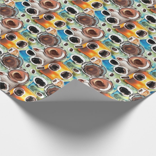 Black Coffee Cups Abstract Watercolor Pattern Wrapping Paper (Corner)