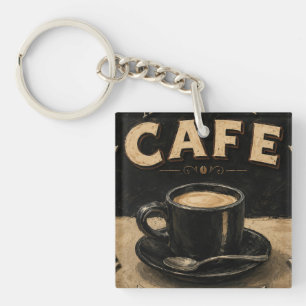 Black Coffee Minimalist Vintage Coffee Lover  Keychain