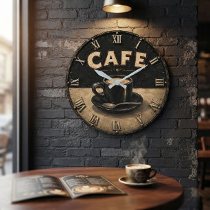 Black Coffee Minimalist Vintage Coffee Lover  Large Clock