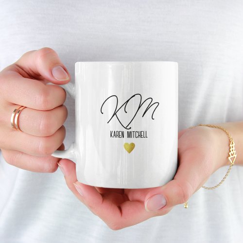 Black Coffee Mug Monogrammed with Love Heart 
