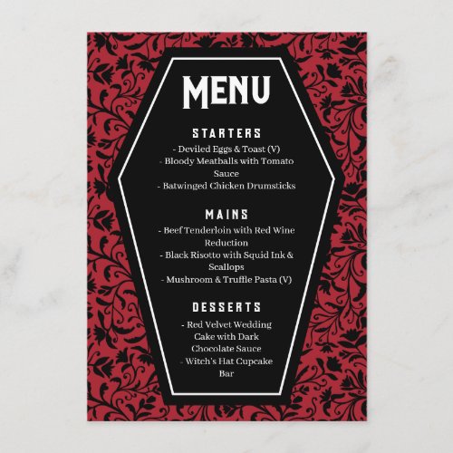 Black Coffin Floral Goth Wedding Menu