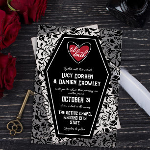 Black Coffin Til Death Heart Floral Goth Wedding Acrylic Invitations