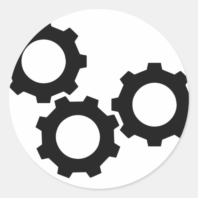 black cogwheels cog classic round sticker (Front)