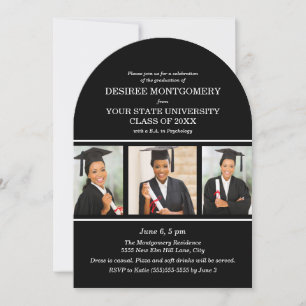 Black College University 3 Photo Arch Graduation Invitation