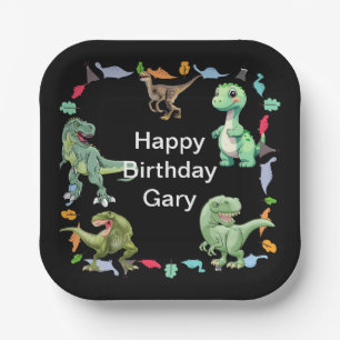 Black color Background Dinosaur Birthday Party Paper Plates