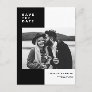 Black Color Block Modern Photo Save the Date Announcement Postcard