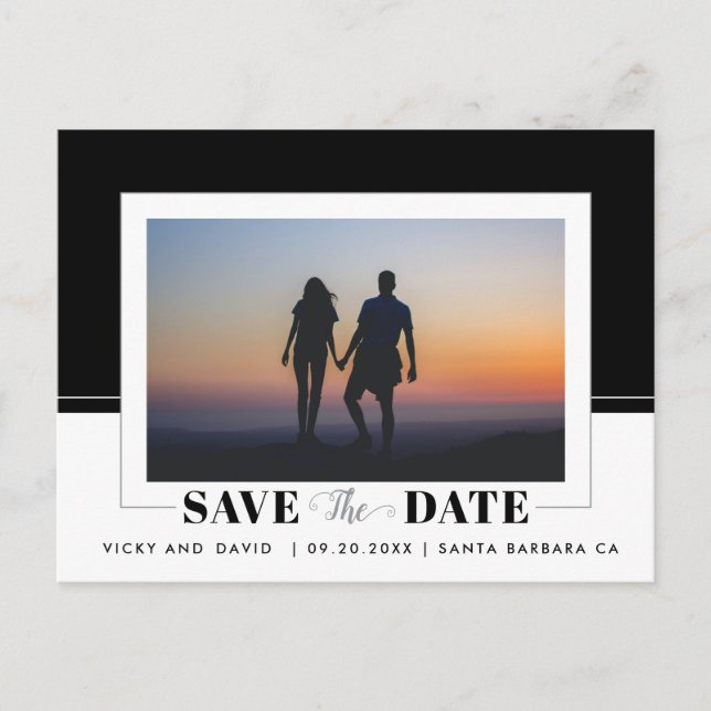 Black color block wedding Save the Date photo Postcard (Front)