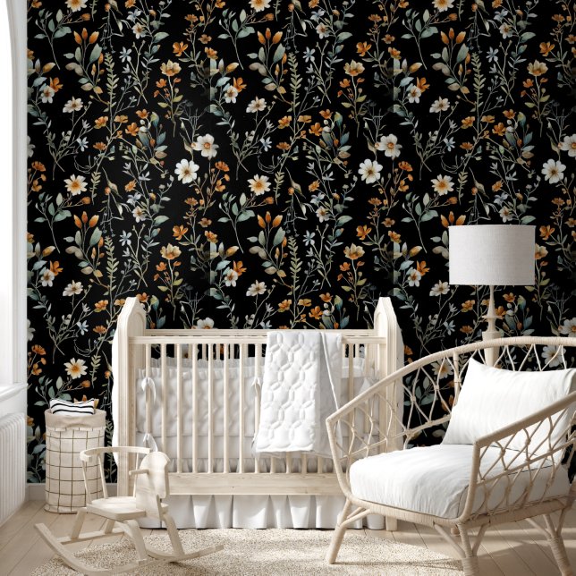 Black color boho wildflower  wallpaper  (Kids)