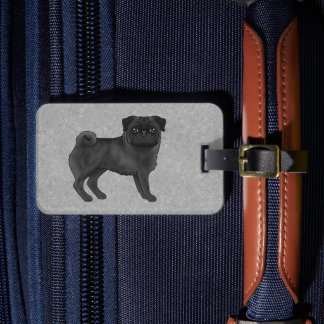 Black Color Cartoon Pug Mops Dog Breed Design Gray Luggage Tag
