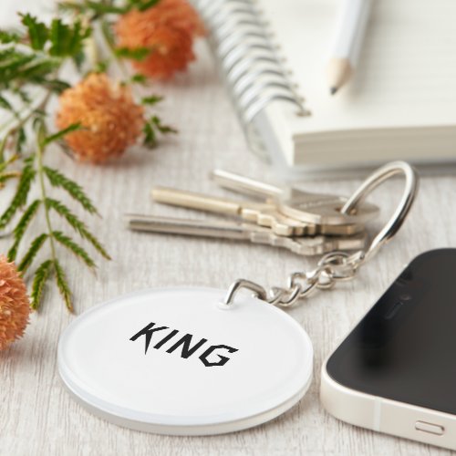 Black color King text Circle single sided Keychain