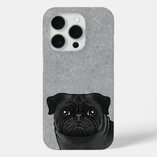 Black Color Pug Breed Dog Head Close_up On Gray iPhone 15 Pro Case