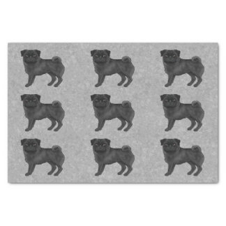 Black Color Pug Mops Dog Breed Pattern On Gray Tissue Paper