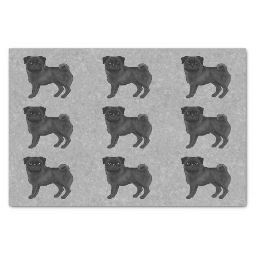 Black Color Pug Mops Dog Breed Pattern On Gray Tissue Paper