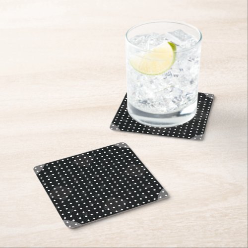 Black Colored Abstract Polka Dots g1 Square Paper Coaster