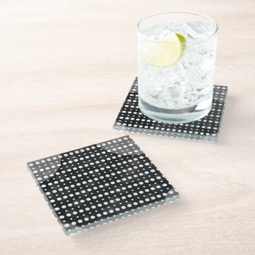 Black Colored Abstract Polka Dots g9 Glass Coaster