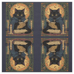 Black-Colored Feline Reading A Book Of Solstice-Sp Fabric