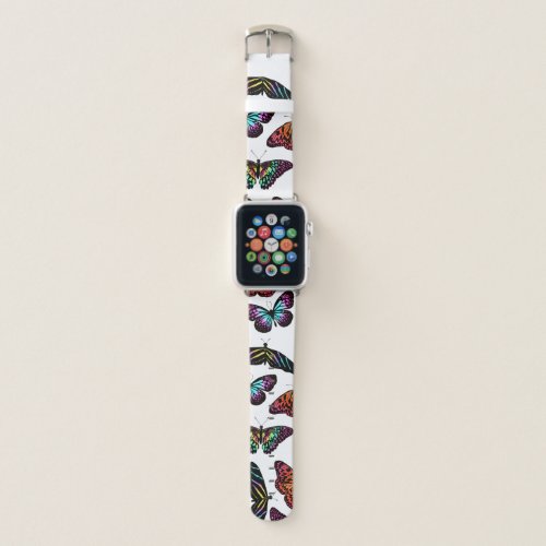 Black Colorful Butterflies Watercolor Pattern Apple Watch Band