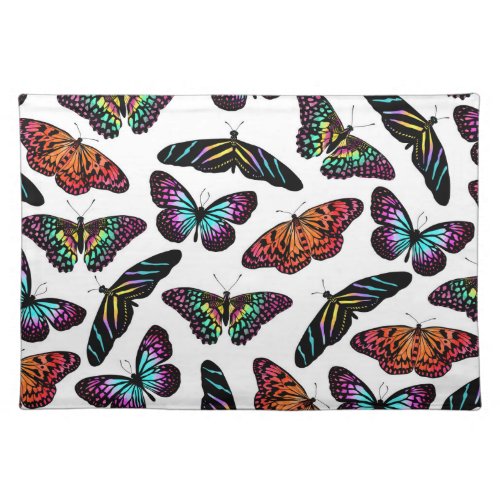 Black Colorful Butterflies Watercolor Pattern Cloth Placemat