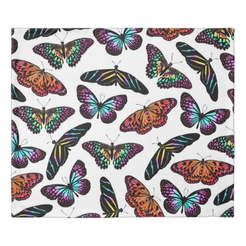 Black Colorful Butterflies Watercolor Pattern Duvet Cover
