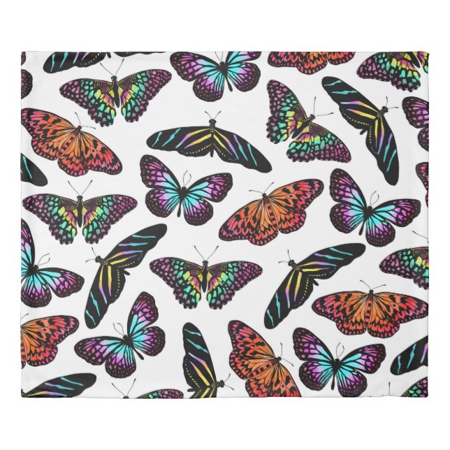 Black Colorful Butterflies Watercolor Pattern Duvet Cover (Front)