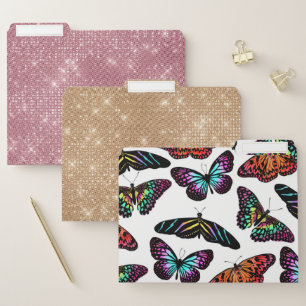 Black Colorful Butterflies Watercolor Pattern File Folder