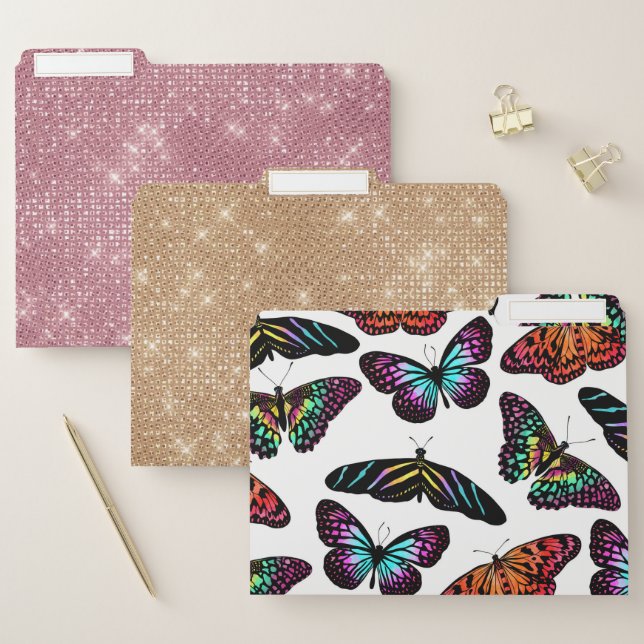 Black Colorful Butterflies Watercolor Pattern File Folder (Set)