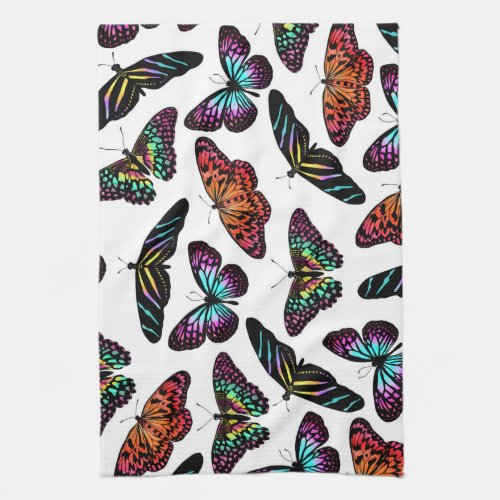 Black Colorful Butterflies Watercolor Pattern Kitchen Towel