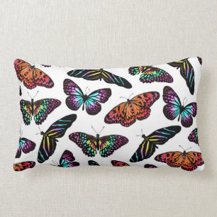 Black Colorful Butterflies Watercolor Pattern Lumbar Pillow