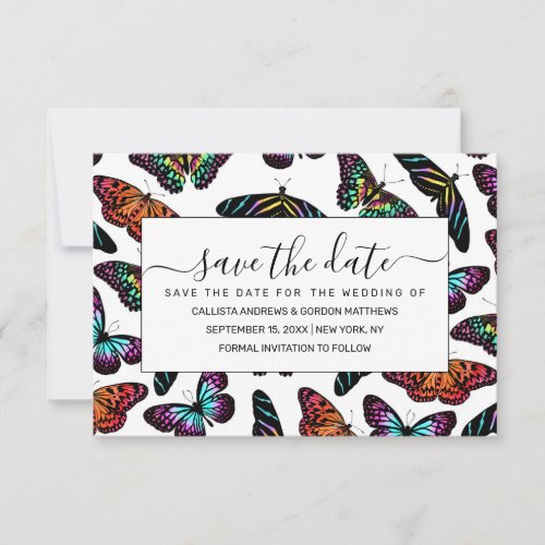 Black Colorful Butterflies Watercolor Pattern Save The Date