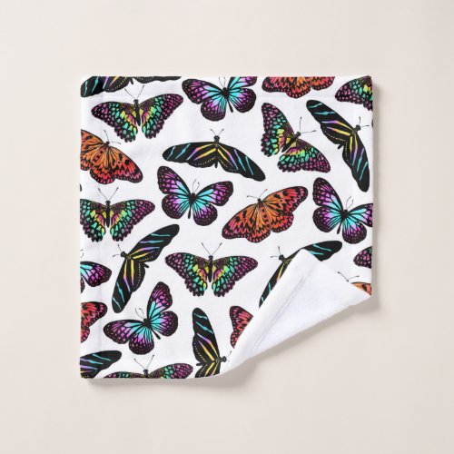 Black Colorful Butterflies Watercolor Pattern Wash Cloth