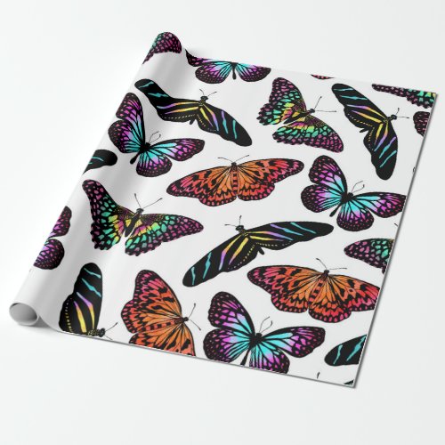 Black Colorful Butterflies Watercolor Pattern Wrapping Paper