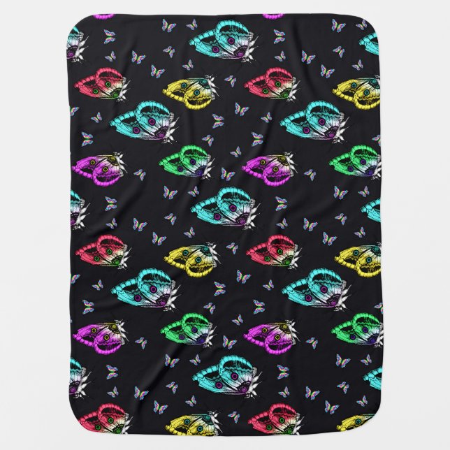 Black Colorful Butterfly Illustration Pattern Baby Blanket (Front)