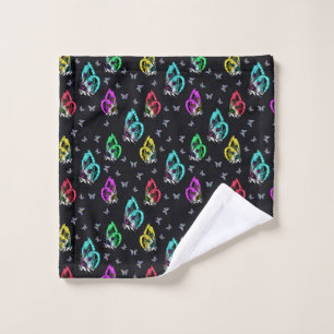 Black Colorful Butterfly Illustration Pattern Bath Towel Set