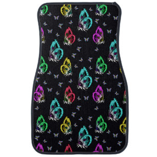 Black Colorful Butterfly Illustration Pattern Car Floor Mat