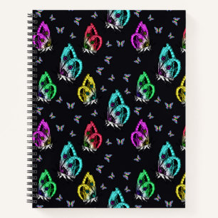Black Colorful Butterfly Illustration Pattern Notebook