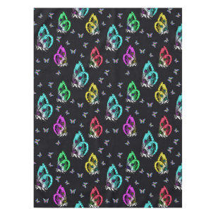 Black Colorful Butterfly Illustration Pattern Tablecloth