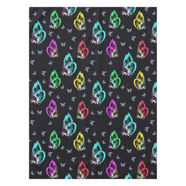 Black Colorful Butterfly Illustration Pattern Tablecloth (Front)