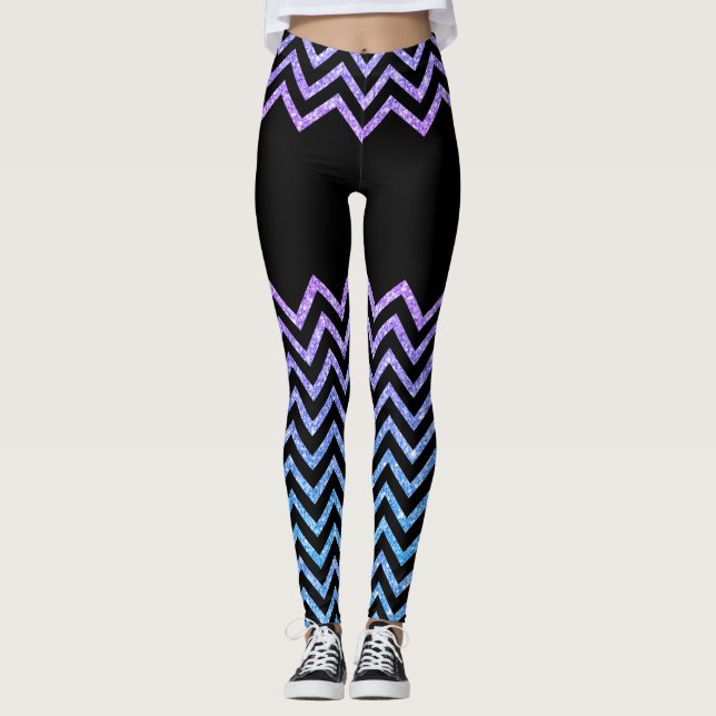 Black & Colorful Chevron Glitter Texture Leggings (Front)