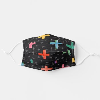 Black Colorful Cross Pattern Adult Cloth Face Mask by Lovewhatwedo at Zazzle