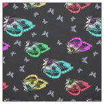 Black Colorful Cute Kawaii Butterfly  Fabric