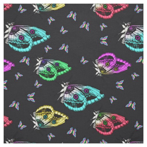 Black Colorful Cute Kawaii Butterfly  Fabric