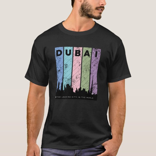Black Colorful Dubai The Leading City in the World T-Shirt (Front)