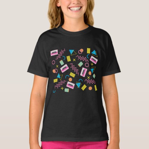 Black Colorful Eighties 80s Pattern   T_Shirt